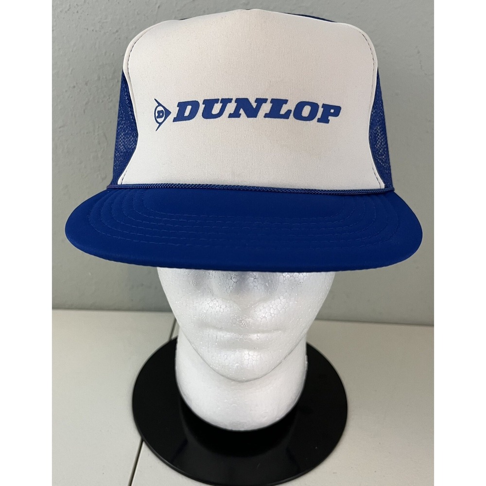 The Madhatter Dunlop Tire Vintage Mesh Trucker Snapback Hat Blue White Taiwan
